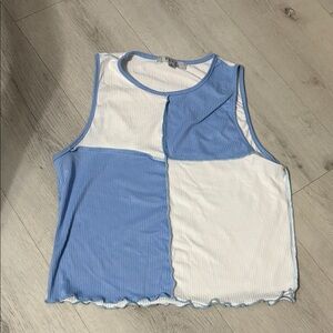 Bershka Blue and White Color Block Reworked Tank Top